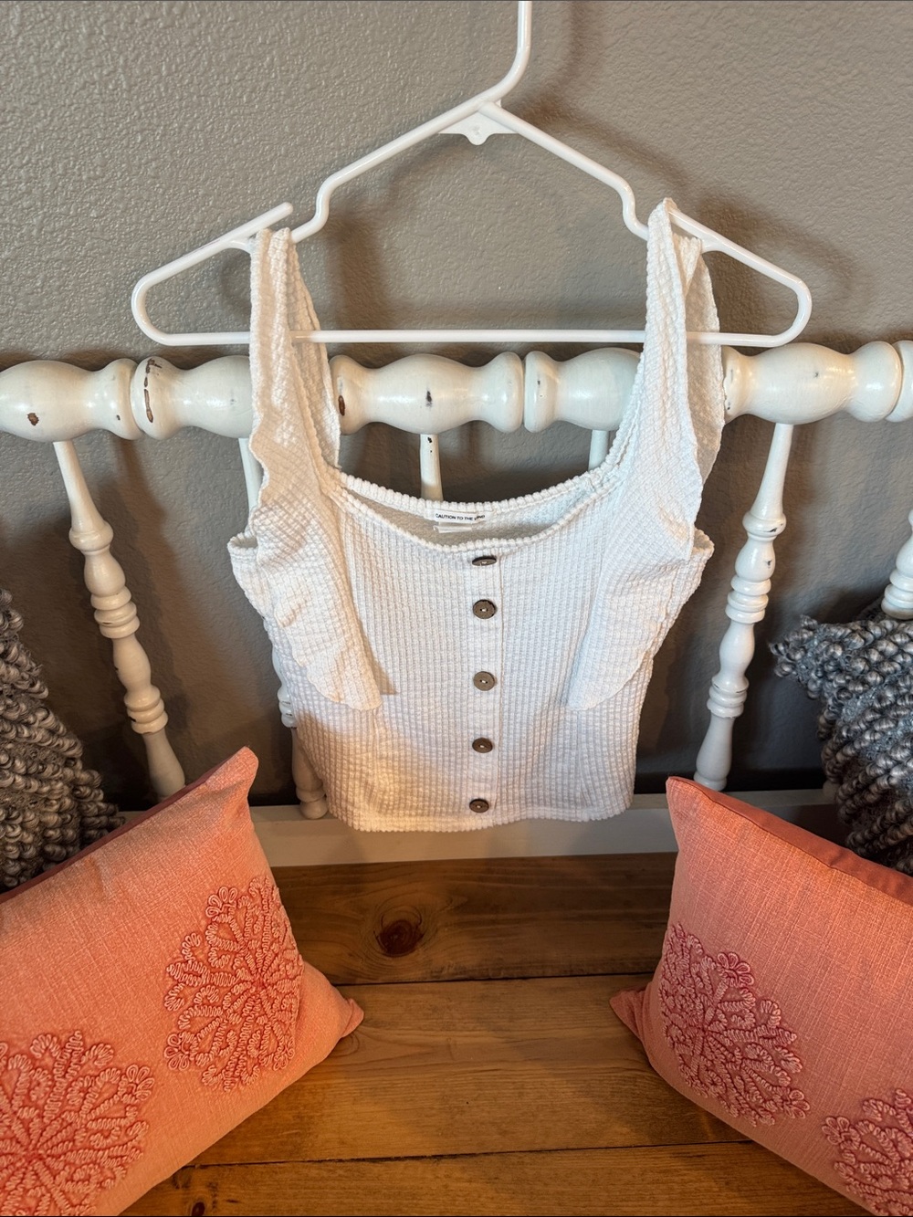 Caution To The Wind White Waffle Knit Button-Front Crop Top